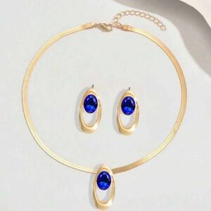 Elegant Gold Blue Crystal Jewelry Set